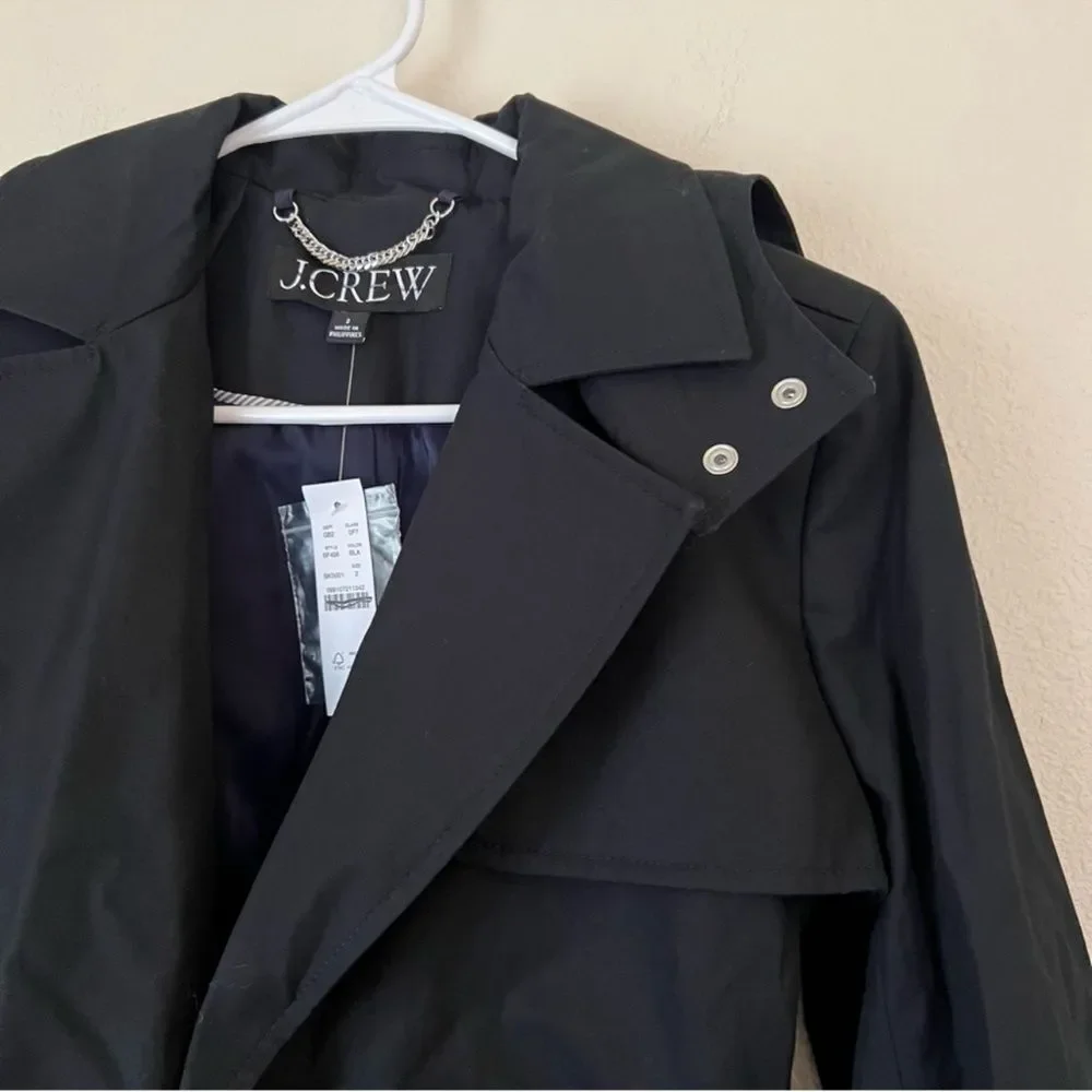 J. Crew Women’s Icon Trench Coat in Black Size 2 Classic Preppy Spring NWT